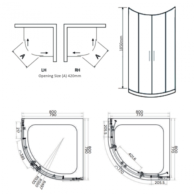 Duchy Spring2 2-Door Quadrant Shower Enclosure 800mm x 800mm - 6mm Glass