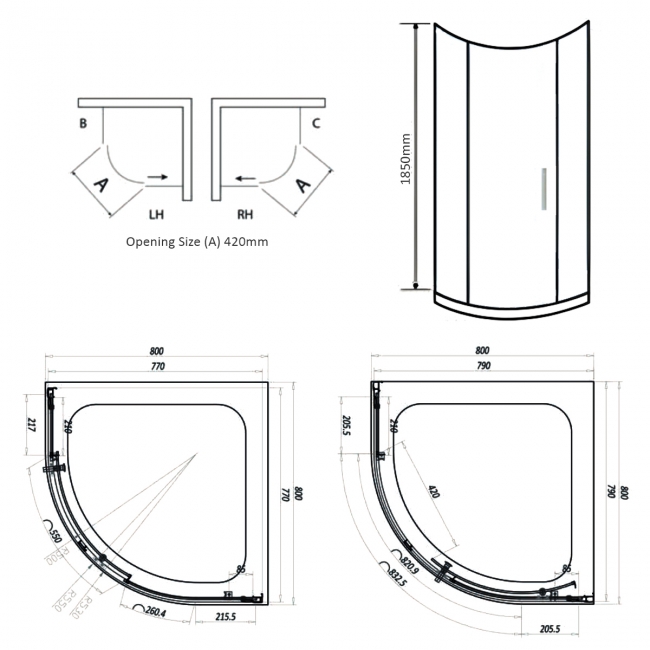 Duchy Spring2 1-Door Quadrant Shower Enclosure 800mm x 800mm - 6mm Glass