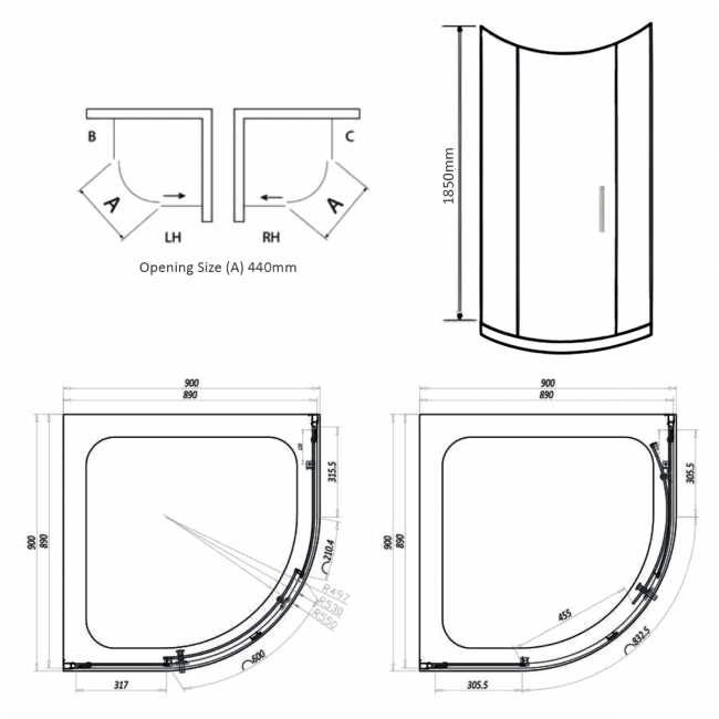 Duchy Spring2 1-Door Quadrant Shower Enclosure 900mm x 900mm - 6mm Glass