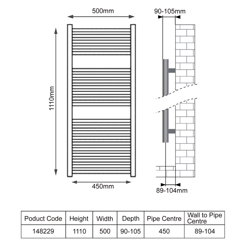 Duchy Standard Ladder Towel Rail 148229 Mild Steel Chrome
