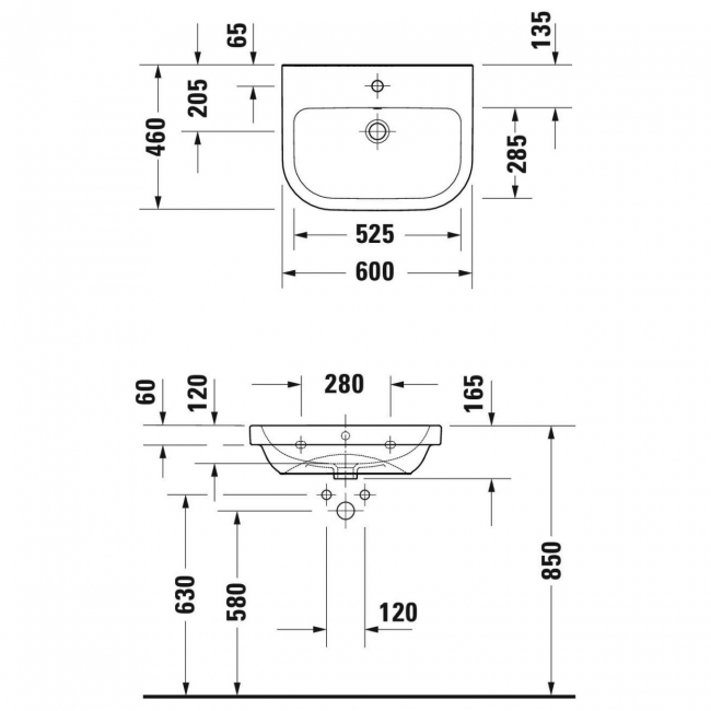 Duravit D-Code Wall Hung Basin with Overflow 600mm Wide - 1 Tap Hole