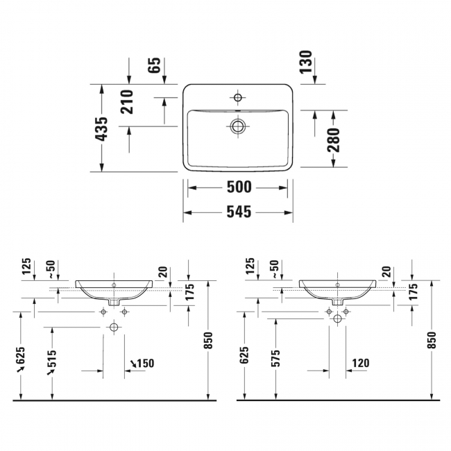 Duravit No.1 Sit-On Countertop Vanity Basin with Overflow 545mm Wide - 1 Tap Hole