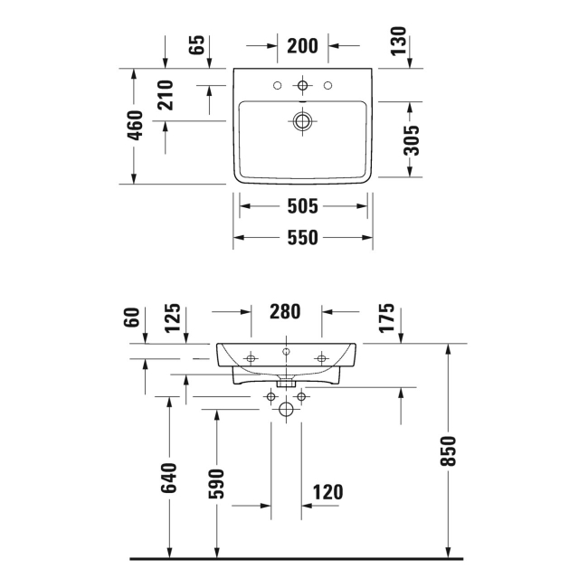 Duravit No.1 Wall Hung Basin with Overflow 550mm Wide - 1 Tap Hole