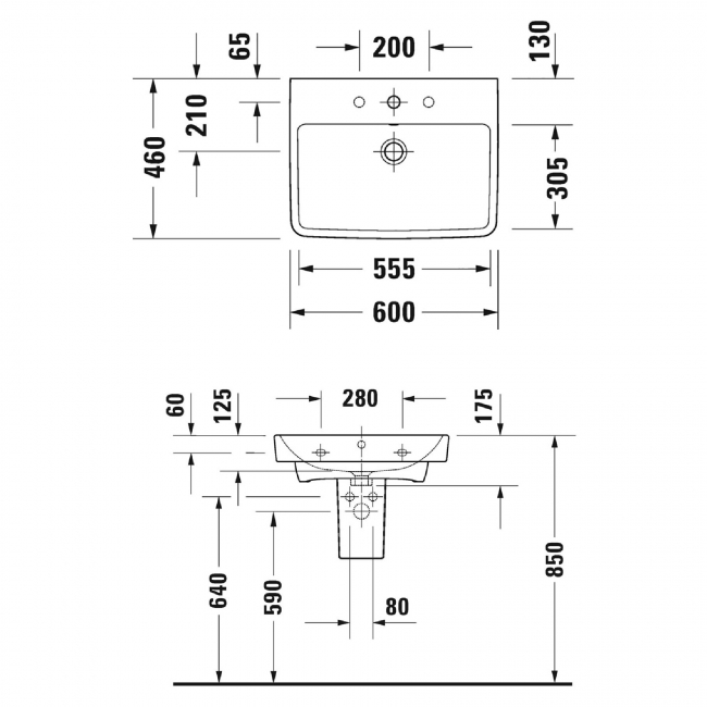 Duravit No.1 Basin and Semi Pedestal 600mm Wide - 1 Tap Hole