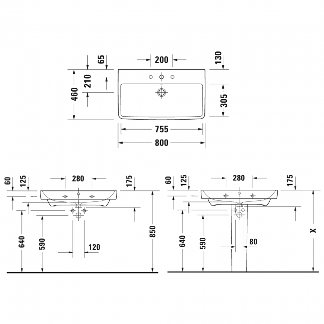 Duravit No.1 Basin and Full Pedestal 800mm Wide - 1 Tap Hole