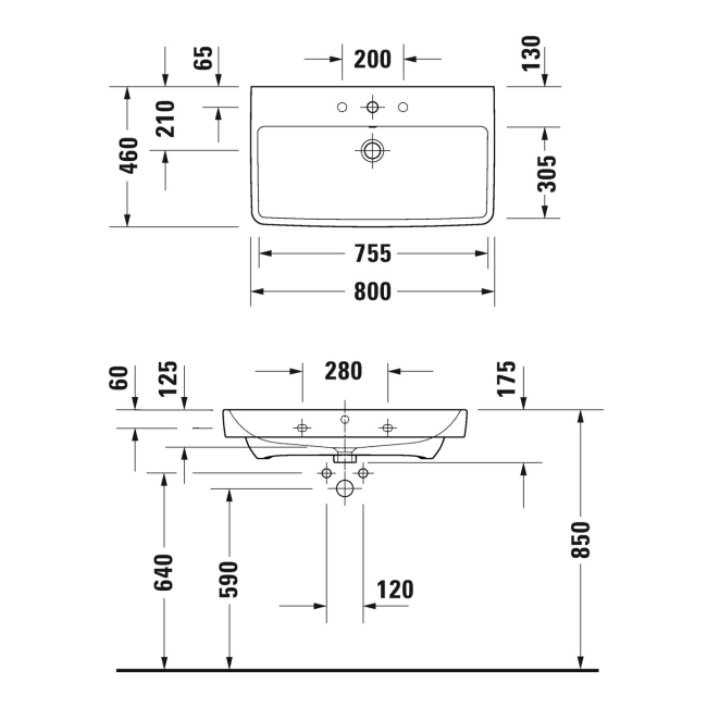 Duravit No.1 Wall Hung Basin with Overflow 800mm Wide - 1 Tap Hole