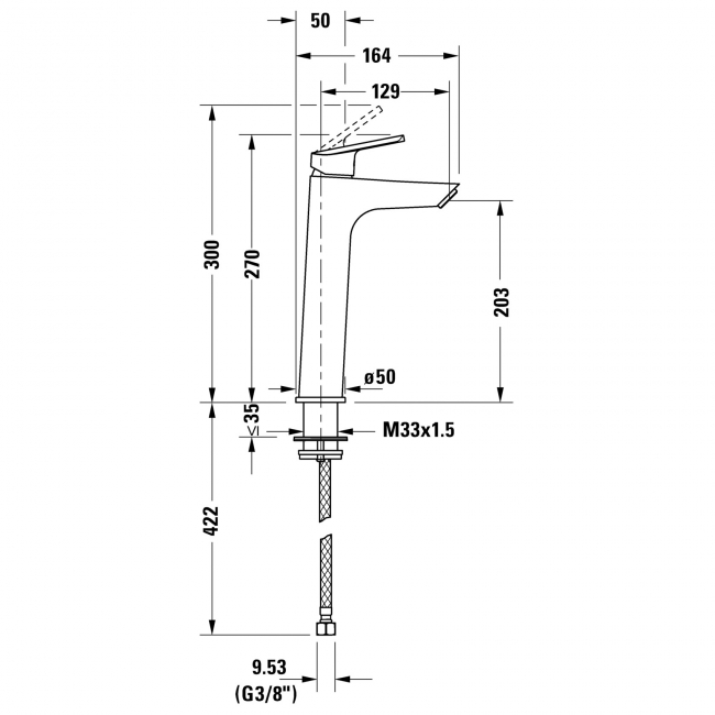 Duravit No.1 Tall Basin Mixer Tap without Waste - Chrome