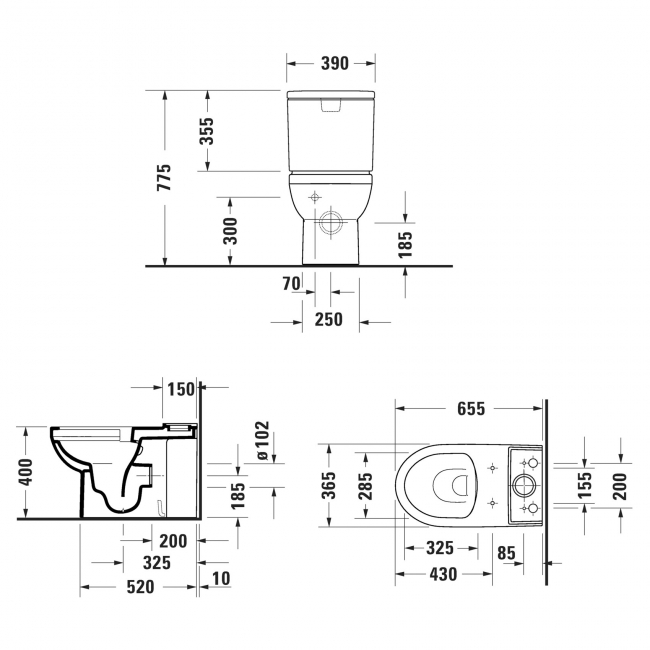 Duravit No.1 Rimless Open Back Close Coupled Toilet 6/3 Litre Push Button Cistern - Soft Close Seat