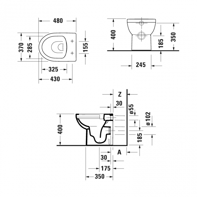 Duravit No.1 Compact Rimless Back to Wall Toilet - Standard Seat