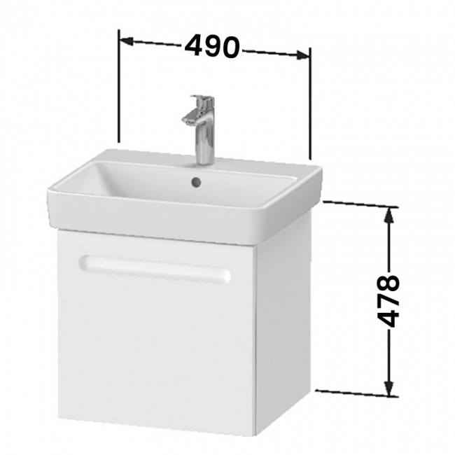 Duravit No.1 Wall Hung 1-Drawer Vanity Unit with Internal Drawer and Basin 550mm Wide - Matt Graphite  | Dimension Image