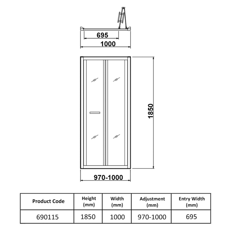 Eastbrook Vantage Bi-Fold Shower Door 1000mm Wide - 6mm Glass