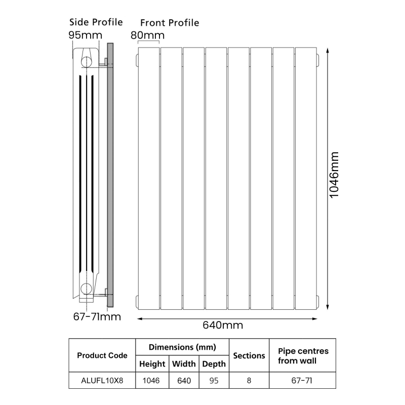 EcoRad Trend Aluminium Radiator 1046mm H x 660mm W (8 Sections) - White
