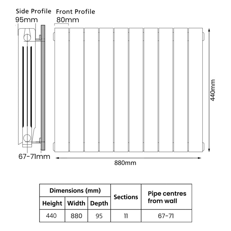 EcoRad Trend Aluminium Radiator 440mm H x 900mm W (11 Sections) - White
