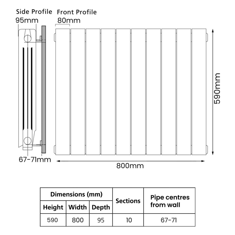 EcoRad Trend Aluminium Radiator 590mm H x 820mm W (10 Sections) - RAL