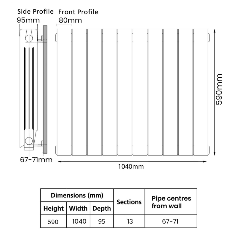 EcoRad Trend Aluminium Radiator 590mm H x 1060mm W (13 Sections) - White