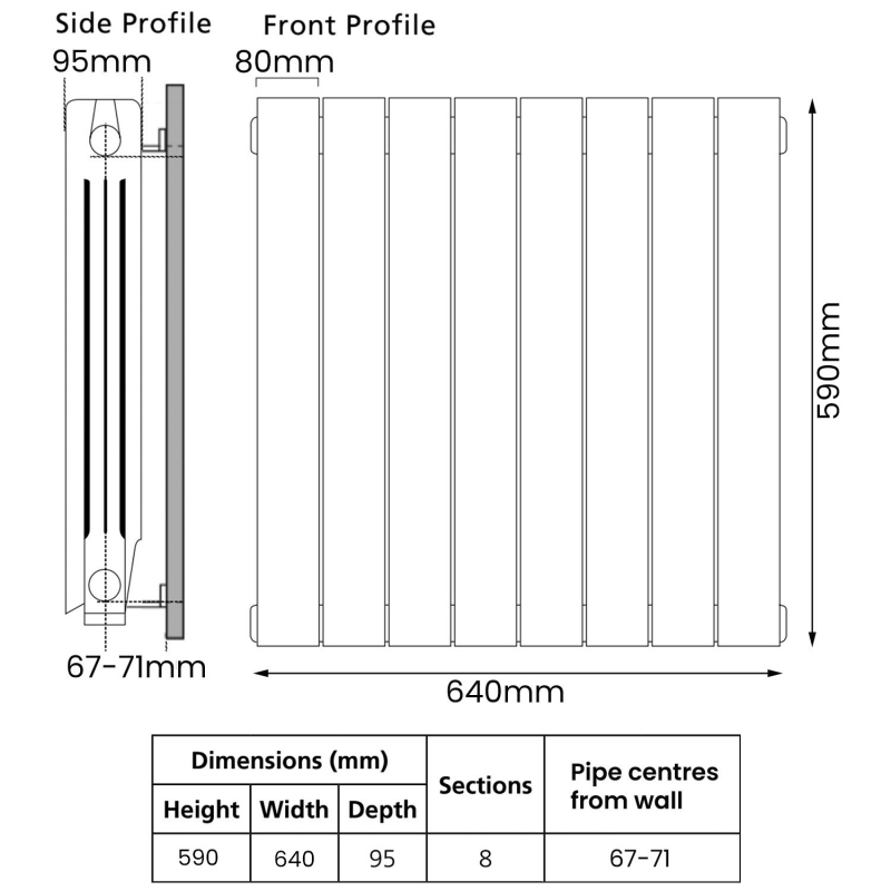 EcoRad Trend Aluminium Radiator 590mm H x 660mm W (8 Sections) - White