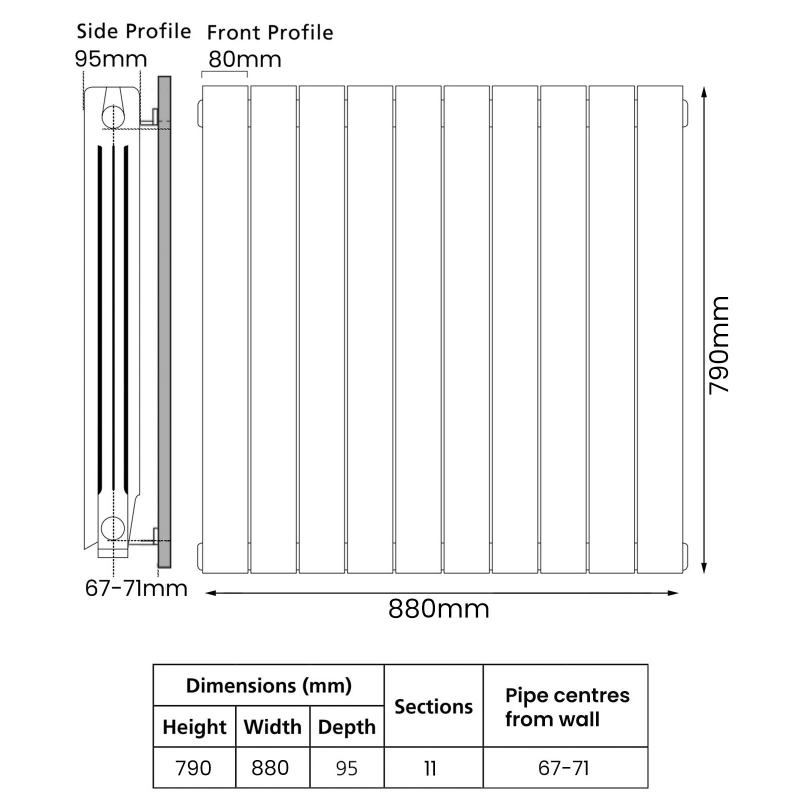 EcoRad Trend Aluminium Radiator 790mm H x 900mm W (11 Sections) - White