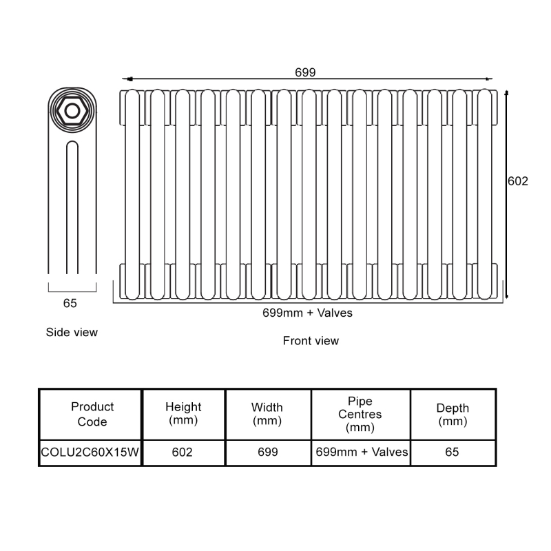 EcoRad Legacy White 2-Column Radiator 600mm High x 699mm Wide 15 Sections