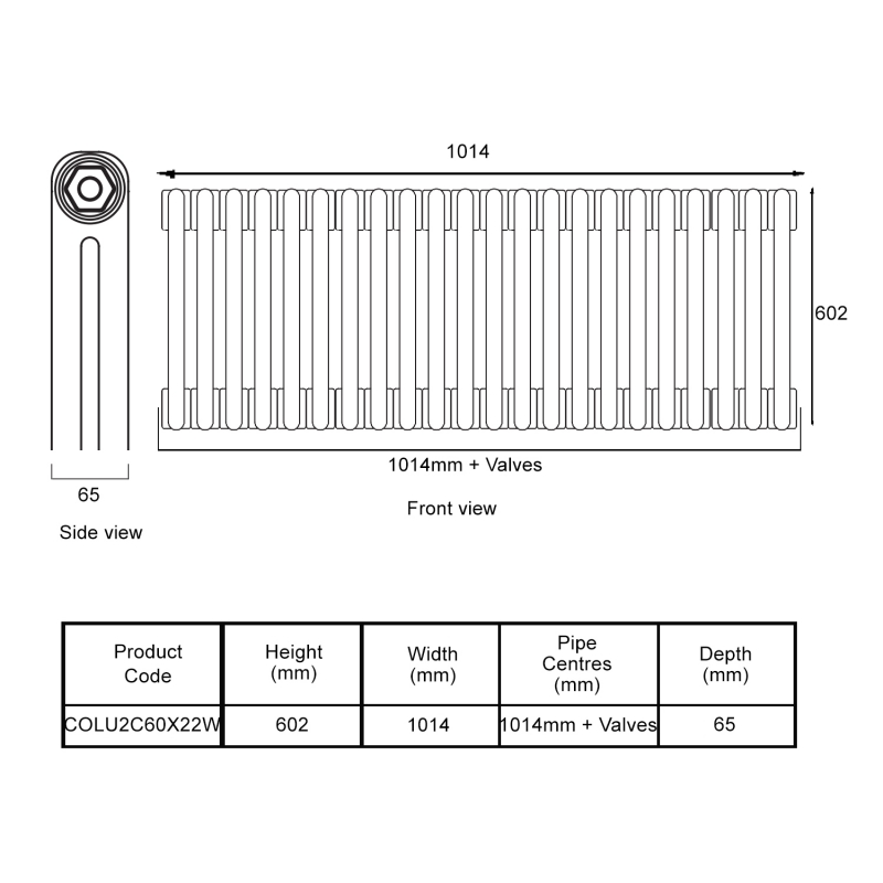 EcoRad Legacy White 2-Column Radiator 600mm High x 1014mm Wide 22 Sections