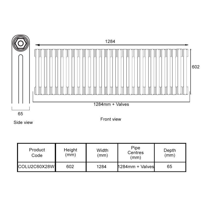 EcoRad Legacy White 2-Column Radiator 600mm High x 1284mm Wide 28 Sections