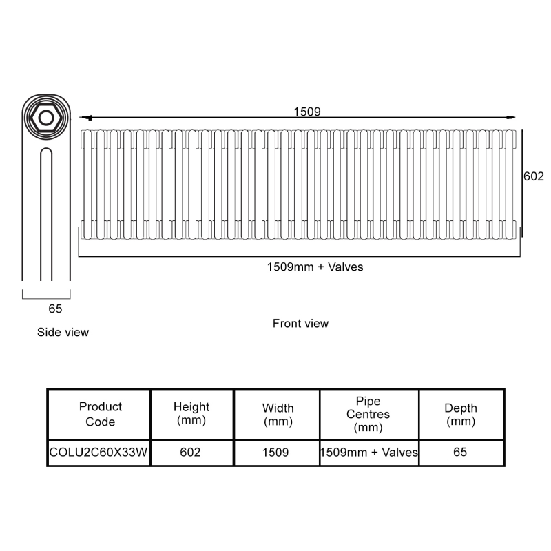 EcoRad Legacy White 2-Column Radiator 600mm High x 1509mm Wide 33 Sections