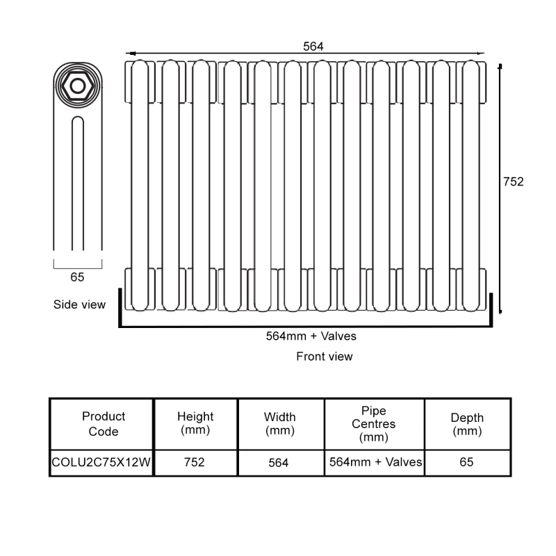 EcoRad Legacy White 2-Column Radiator 752mm High x 564mm Wide 12 Sections