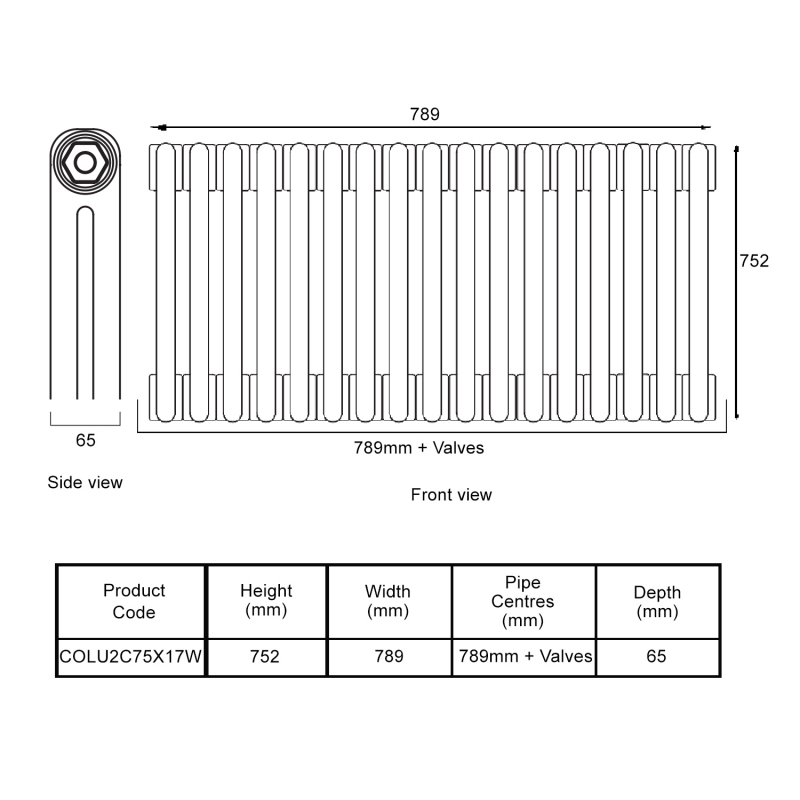 EcoRad Legacy White 2-Column Radiator 752mm High x 789mm Wide 17 Sections