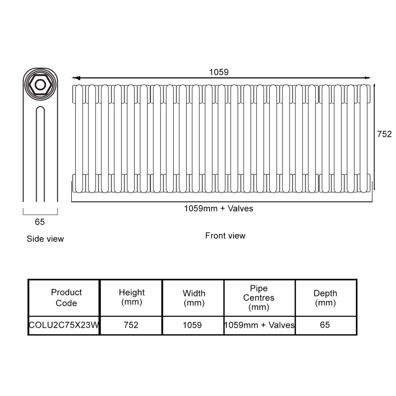 EcoRad Legacy White 2-Column Radiator 752mm High x 1059mm Wide 23 Sections