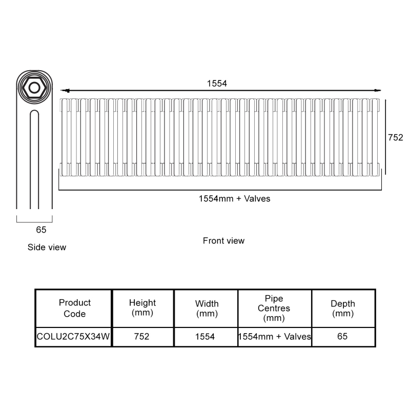 EcoRad Legacy White 2-Column Radiator 752mm High x 1554mm Wide 34 Sections