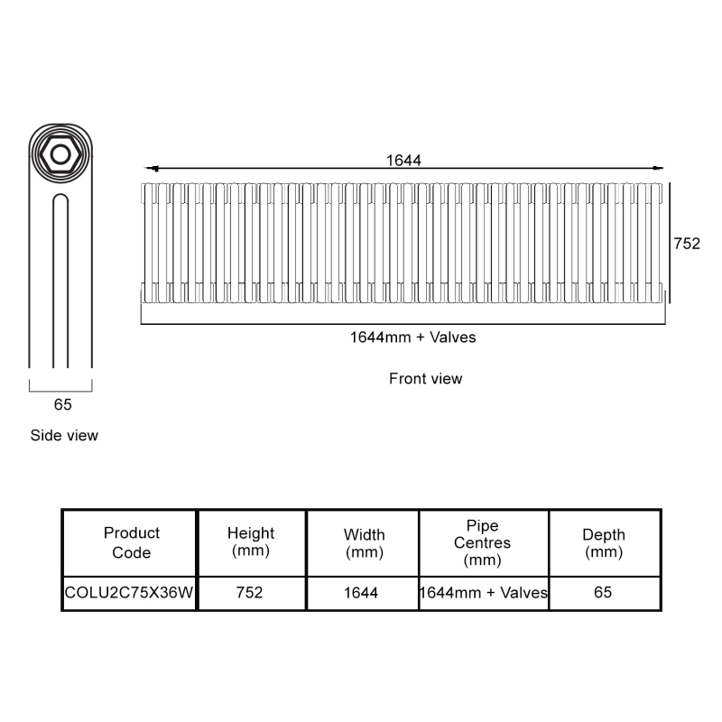 EcoRad Legacy White 2-Column Radiator 752mm High x 1644mm Wide 36 Sections