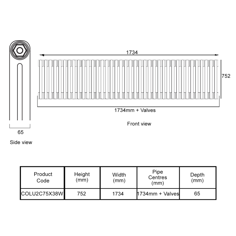 EcoRad Legacy White 2-Column Radiator 752mm High x 1734mm Wide 38 Sections