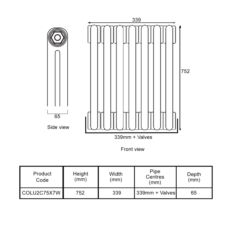 EcoRad Legacy White 2-Column Radiator 752mm High x 339mm Wide 7 Sections