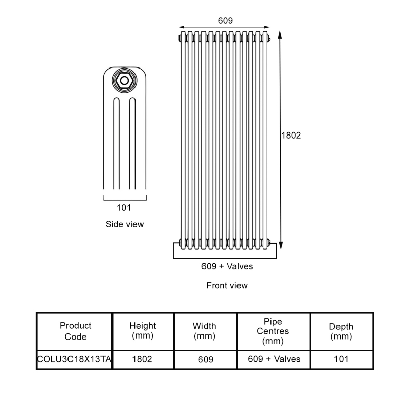 EcoRad Legacy Anthracite 3-Column Radiator 1800mm High x 609mm Wide 13 Sections