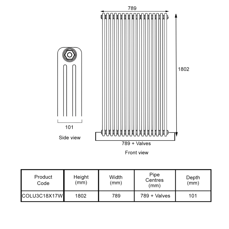 EcoRad Legacy White 3-Column Radiator 1800mm High x 789mm Wide 17 Sections
