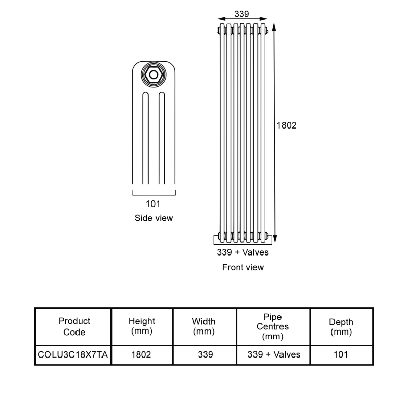 EcoRad Legacy Anthracite 3-Column Radiator 1800mm High x 339mm Wide 7 Sections
