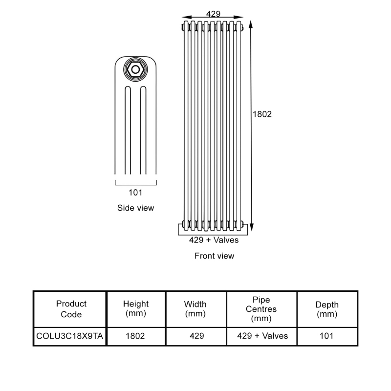 EcoRad Legacy Anthracite 3-Column Radiator 1800mm High x 429mm Wide 9 Sections