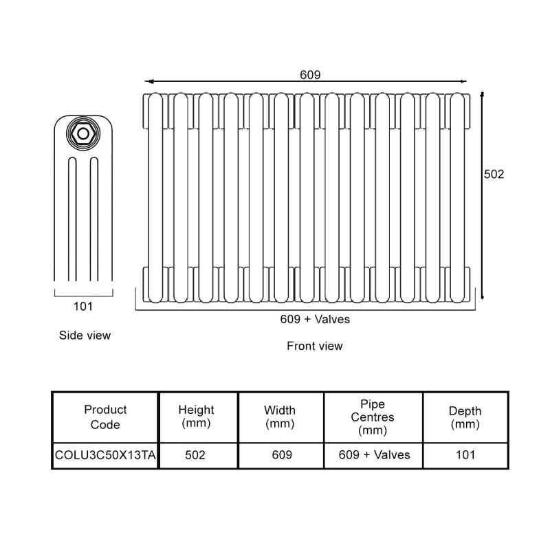 EcoRad Legacy Anthracite 3-Column Radiator 500mm High x 609mm Wide 13 Sections