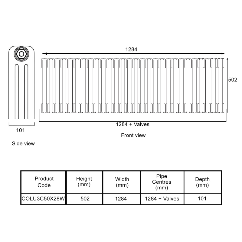 EcoRad Legacy White 3-Column Radiator 500mm High x 1284mm Wide 28 Sections
