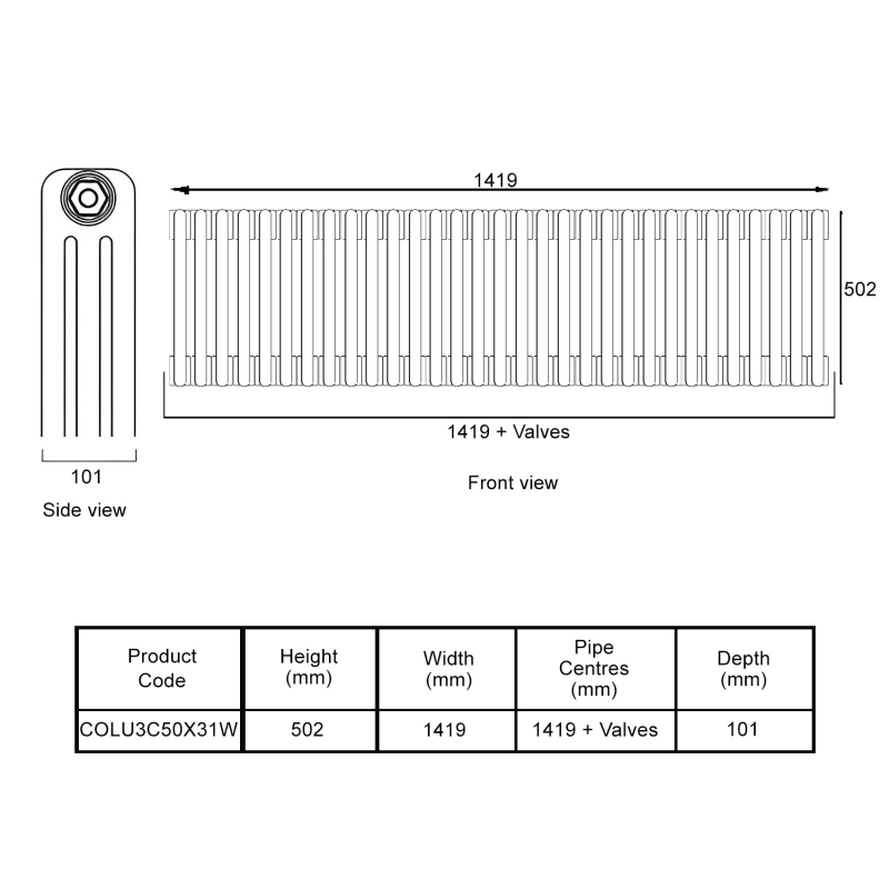 EcoRad Legacy White 3-Column Radiator 500mm High x 1419mm Wide 31 Sections