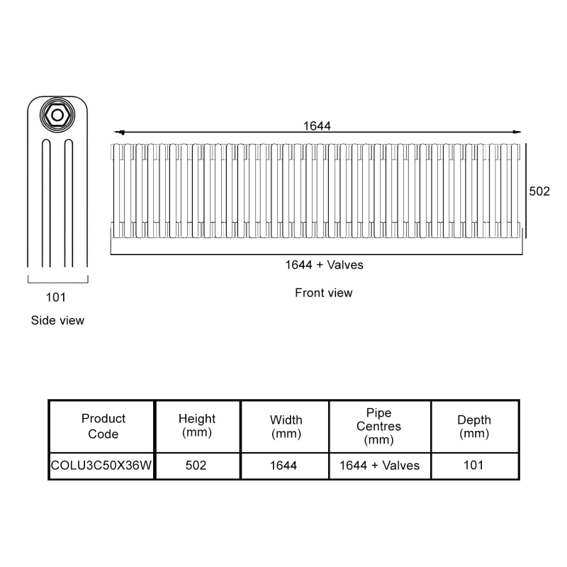 EcoRad Legacy White 3-Column Radiator 500mm High x 1644mm Wide 36 Sections