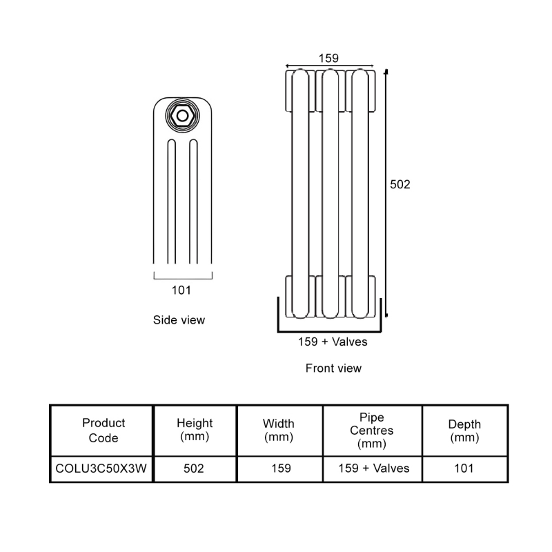 EcoRad Legacy White 3-Column Radiator 500mm High x 159mm Wide 3 Sections
