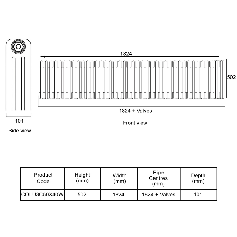 EcoRad Legacy White 3-Column Radiator 500mm High x 1824mm Wide 40 Sections