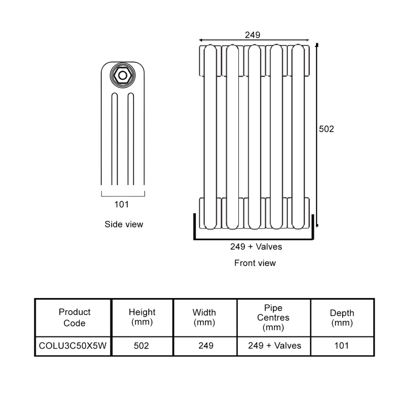 EcoRad Legacy White 3-Column Radiator 500mm High x 249mm Wide 5 Sections