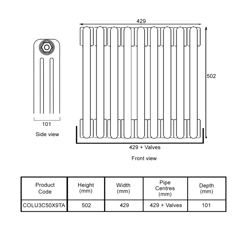 EcoRad Legacy Anthracite 3-Column Radiator 500mm High x 429mm Wide 9 Sections