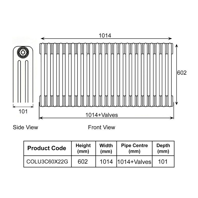 EcoRad Legacy Anthracite 3-Column Radiator 600mm High x 1014mm Wide 22 Sections