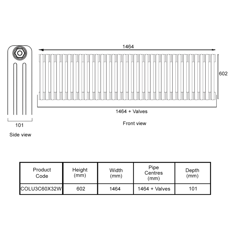 EcoRad Legacy White 3-Column Radiator 600mm High x 1464mm Wide 32 Sections