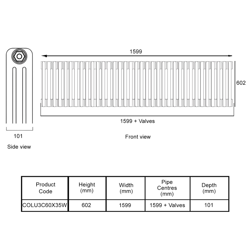 EcoRad Legacy White 3-Column Radiator 600mm High x 1599mm Wide 35 Sections