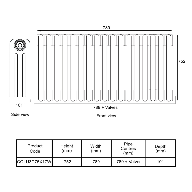 EcoRad Legacy White 3-Column Radiator 752mm High x 789mm Wide 17 Sections