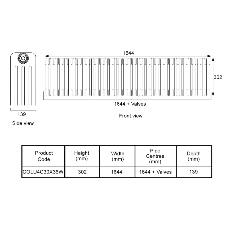 EcoRad Legacy White 4-Column Radiator 300mm High x 1644mm Wide 36 Sections