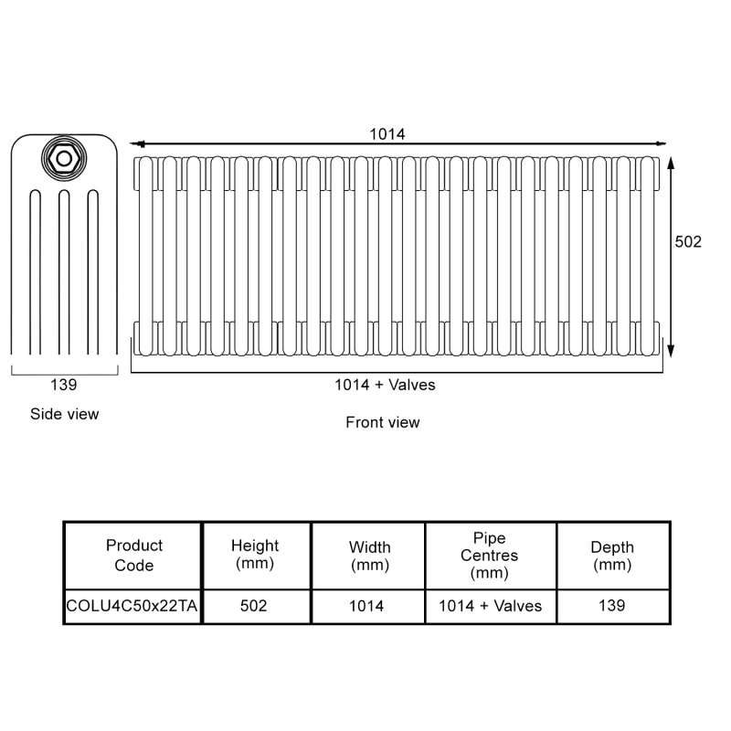 EcoRad Legacy Anthracite 4-Column Radiator 500mm High x 1014mm Wide 22 Sections